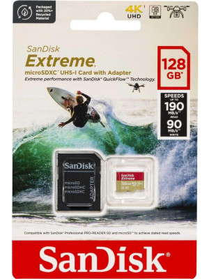 SanDisk SDXC 128GB Extreme micro 190MB/s A2 C10 V30 UHS-I U3+Ad