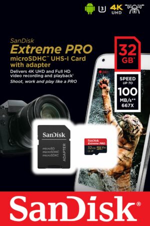 SanDisk SDHC 32GB Micro Extreme Pro 100MB/s C10 V30 U3+SD Adap.